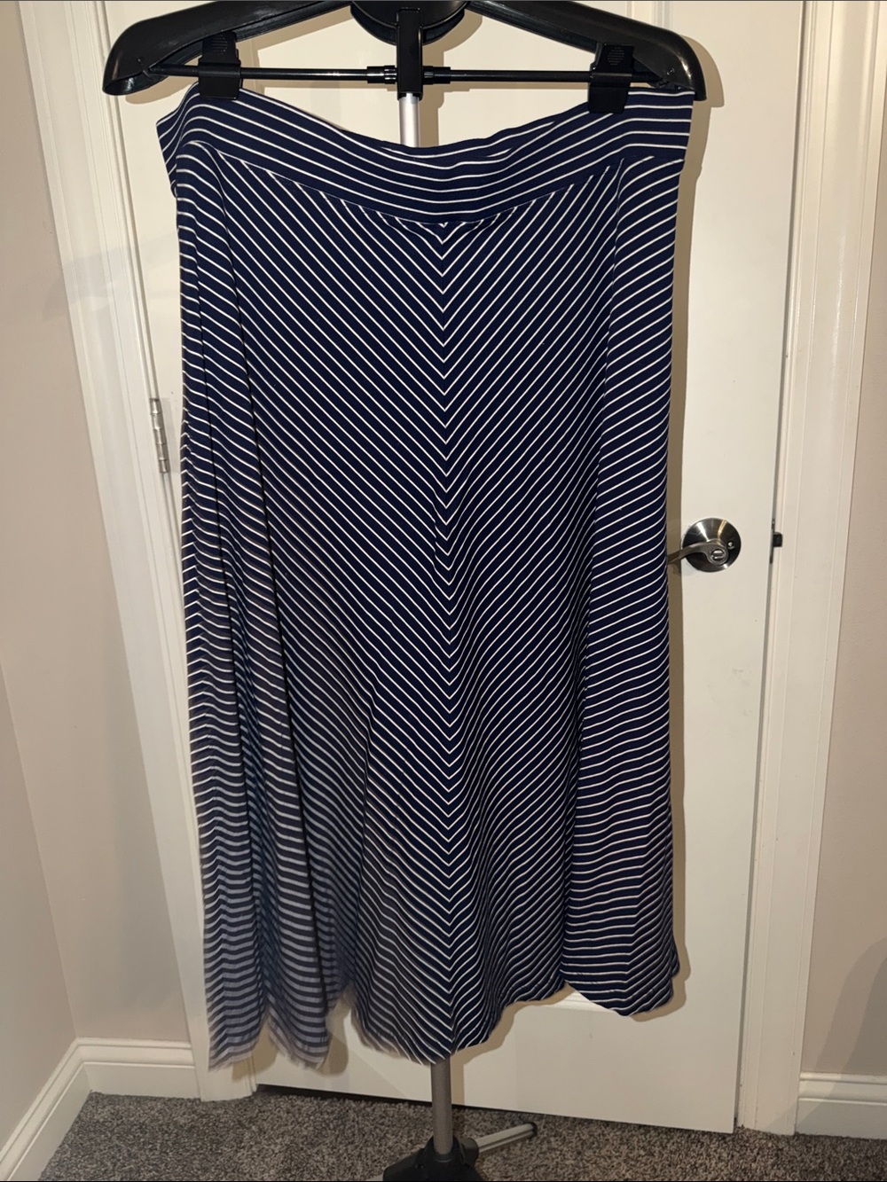 Lands' End Navy and White Chevron Maxi Skirt